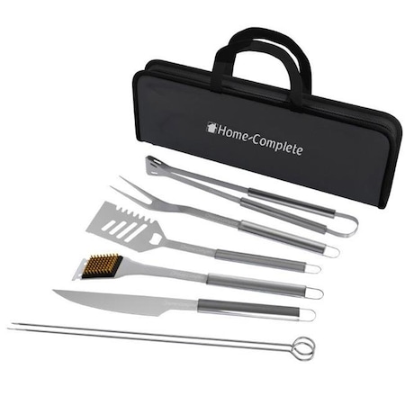 Home-Complete HC-1004 Stainless Steel Barbecue Grilling Accessories With 7 Utensils & Carrying Case BBQ Grill Tool Set